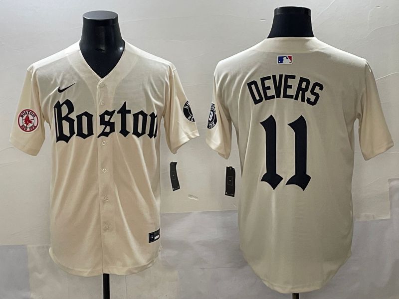 Men 2025 Boston Red Sox 11 Devers Cream Five generations Joint Name Nike MLB Jersey style 15